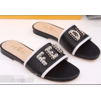 Classic Discount Fendi Crystal FENDI Logo Slides F93717 Black 2019