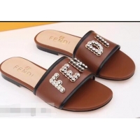 Buy Cheap Fendi Crystal FENDI Logo Slides F93717 Brown 2019