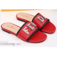 Imitation Fendi Crystal FENDI Logo Slides F93717 Red 2019