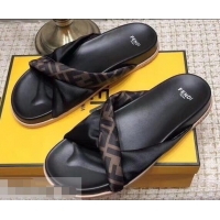 Top Quality Imitation Fendi FF Logo Twist Slides F95301 Black 2019