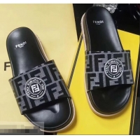 Luxury Hot Cheap Fendi FF Logo Stamp Slides F95304 Black 2019