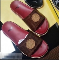 Spot Imitation Fendi FF Logo Stamp Slides F95304 Red 2019