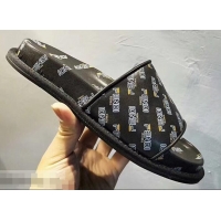 Cheap Newest Fendi All Over Mania Logo Slides F95307 Black 2019