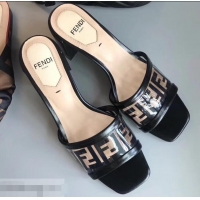 Imitation Best Quality Fendi All-Over FF Logo in PU Slides F95309 Black 2019