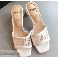 Hot Sell Fendi All-Over FF Logo in PU Slides F95309 White 2019