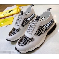 Newly Launched Fendi All-Over FF Logo in PU Sneakers F95744 White/Black 2019