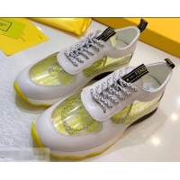 Wholesale Fendi All-Over FF Logo in PU Sneakers F95744 White/Yellow 2019