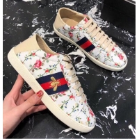 Cheap Gucci Ace Leather Low-Top Sneakers Blue/Red Web Embroidered Bee G89102 White