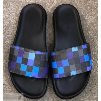 Grade Quality Louis Vuitton Waterfront Rubber Mules LV96727 Damier Graphite Pixel Canvas Blue