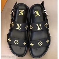 Modern Classic Louis Vuitton Monogram Rubber Sandals LV96739 Black/Gold 2019