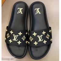 Particularly Louis Vuitton Monogram Rubber Mules LV96741 Black/Gold 2019