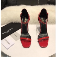 Specials Saint Laurent Opyum 110 Sandals In Patent Leather With Interlocking YSL Heel Y80310 Red