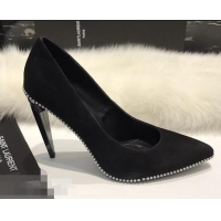 Chic Imitation Saint Laurent Freja 105 Pump In Black Satin And White Crystals Y80315