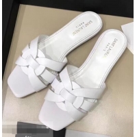 Recommended Saint Laurent Slide Sandal In Leather With Intertwining Straps Y83610 White