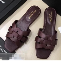 Stylish Saint Laurent Slide Sandal In Leather With Intertwining Straps Y83611 Burgundy