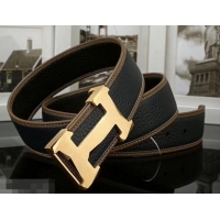 Best Price Hermes Width 3.8cm Calfskin Leather Belts 619011 Black/Gold