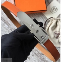 Comfortable Hermes Square Buckle Leather Belt 619016 Orange/Silver