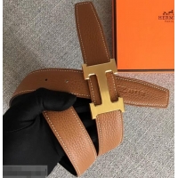 Popular Hermes Width 3.2cm Reversible Leather Constance H Buckle Belt 619021 Brown/Gold