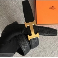 Refined Hermes Width 3.2cm Reversible Leather Constance H Buckle Belt 619021 Black/Gold