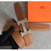 Most Popular Hermes Width 3.2cm Reversible Leather Constance H Buckle Belt 619021 Brown/Silver