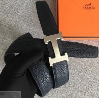 Top Quality Hermes Width 3.2cm Reversible Leather Constance H Buckle Belt 619021 Navy Blue/Silver