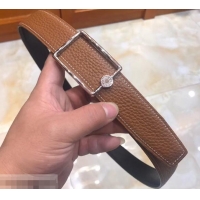 1:1 aaaaa Hermes Width 3.2cm Oscar Buckle Reversible Leather Belt 619025 Brown/Silver