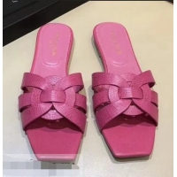 Discount Saint Laurent Lizard Textured Slide Sandal In Leather With Intertwining Straps Y83615 Hot Pink