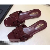 Cheap Saint Laurent Slide Sandal In Patent Leather With Intertwining Straps Y83705 Burgundy