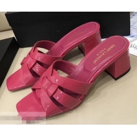 Imitation Saint Laurent Heel Slide Sandal In Patent Leather With Intertwining Straps Y83707 Hot Pink