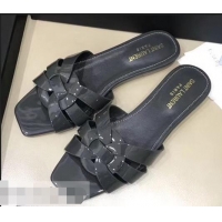 Good Product Saint Laurent Slide Sandal In Patent Leather With Intertwining Straps Y83711 Grey