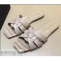 Good Cheap Saint Laurent Slide Sandal In Crocodile Textured With Intertwining Straps Y83811 Apricot