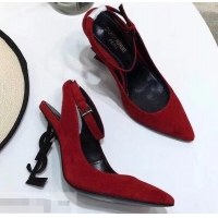 Low Cost Saint Laurent Heel 11cm Opyum Slingback Pumps In Suede Black With Black YSL Signature With Strap Y82207