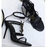 Youthful Saint Laurent Heel 10.5cm Cassandra Sandals Y91401 Black/Gold With YSL Logo