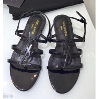 Inexpensive SAINT LAURENT PARIS CASSANDRA PATENT SANDALS Y93023 BLACK WITH BLACK LOGO