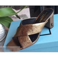 Promotional Saint Laurent Heel 6.5cm/9cm Leather Loulou Mules Y93510 Metallic Gold