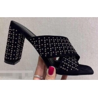 New Saint Laurent Heel 6.5cm/9cm Leather Loulou Mules Y93510 Studded Suede Black