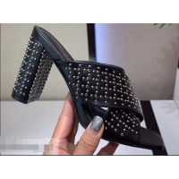 Top Sale Laurent Heel 6.5cm/9cm Leather Loulou Mules Y93510 Studded Black