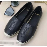 Shop Promotional Saint Laurent YSL Logo Leather Espadrilles Y93001 Black