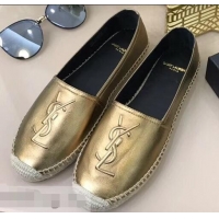 Shop Most Popular Saint Laurent YSL Logo Leather Espadrilles Y93001 Gold