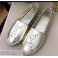 Discount Design Saint Laurent YSL Logo Leather Espadrilles Y93001 Silver