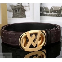 Grade Design Louis Vuitton Calfskin 34 mm Belt 621015 Burgundy