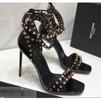 Best Price Saint Laurent Heel 11cm Amber Studs Patent Leather Sandals Y93701 Black 2019