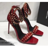 Imitation Saint Laurent Heel 11cm Amber Studs Patent Leather Sandals Y93701 Red 2019