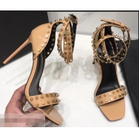 Wholesale Saint Laurent Heel 11cm Amber Studs Patent Leather Sandals Y93701 Apricot 2019