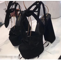 Ladies New Saint Laurent Paige Platform Sandals Y96304 Suede Black 2019