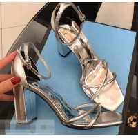 Cheapest Saint Laurent Heel 8.5cm Leather Sandals Y96309 Silver 2019