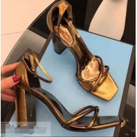 Wholesale Saint Laurent Heel 8.5cm Leather Sandals Y96309 Bronze 2019