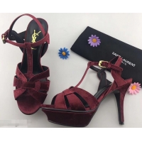 Imitation Wholesale Saint Laurent Tribute Sandals Y96401 Velvet Dark Red