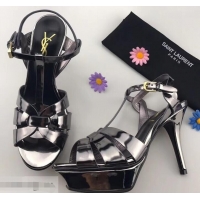 Specials Imitation Saint Laurent Tribute Sandals Y96404 Metallic Leather Gun Color