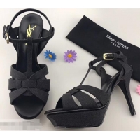 Noble Discount Saint Laurent Tribute Sandals Y96406 Glitter Leather Black